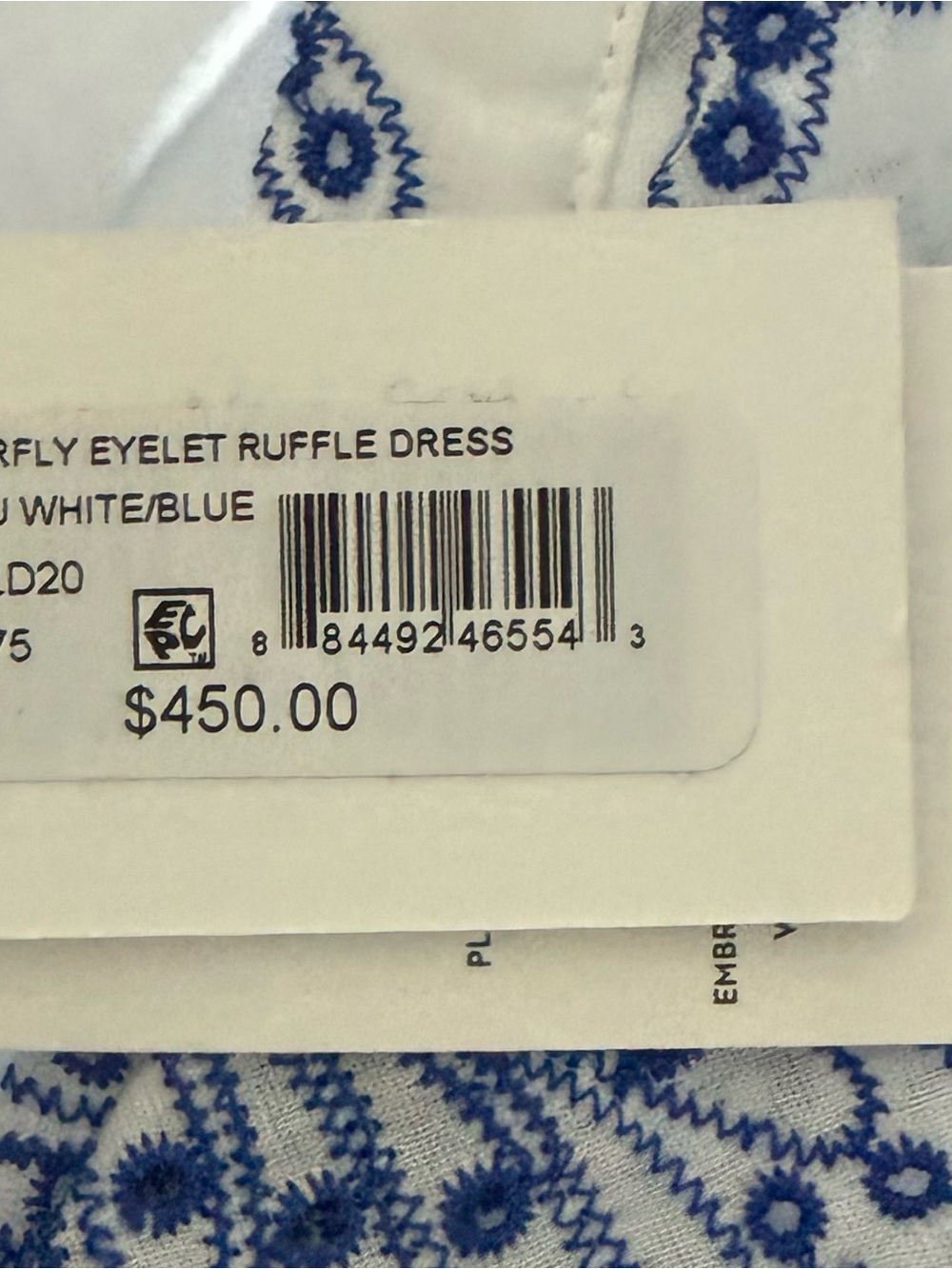 Milly Blue Butterfly Eyelet Midi Dress NWT Size 6 - Picture 3 of 4